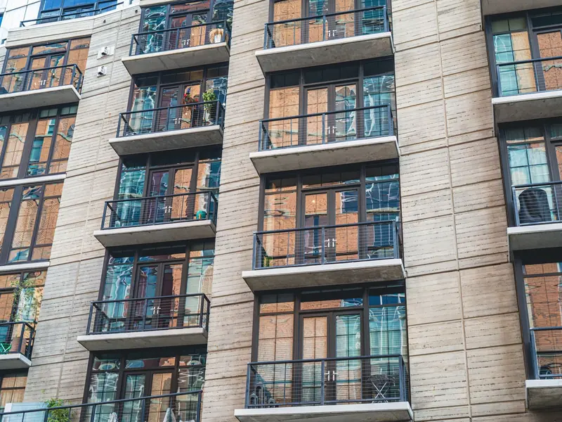 Modern apartment building with balconies