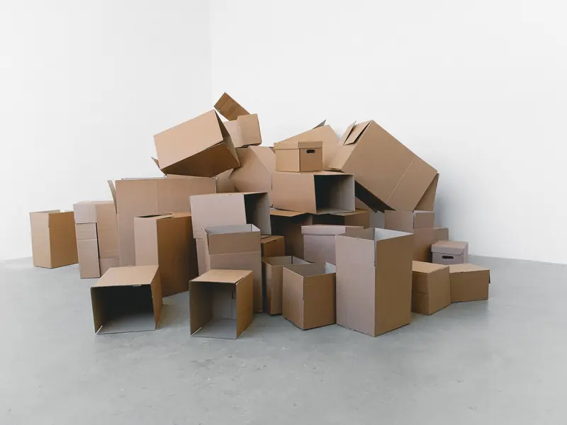 Pile of flattened and packed cardboard boxes